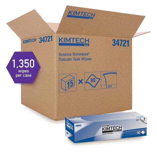 Wipes Kimtech Kimwipes 2 Ply Tissue / Poly 14.7 in x 16.6 in White 90/Bx, 15 BX/CA